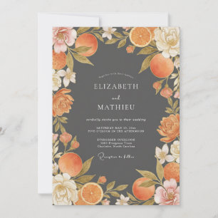 Holzkohle-Orangen-Zitrus-Eukalyptus-Hochzeit Einladung