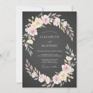 Holzkohle-Rosa-Ranunculus-Eukalyptus-Hochzeit Einladung