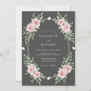 Holzkohle-Rosé-Blatt-Hochzeit Einladung