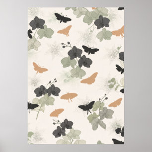 Holzkohle Salbei Gold Motten Orchideen Muster Post Poster