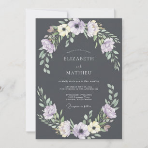 Holzkohle- Sanfte-Lila-Blütenblätter-Hochzeit Einladung