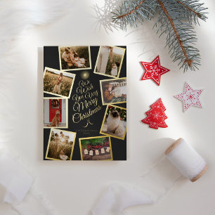 Holzkohle Sehr frohe Weihnachtsbaum Foto Collage Folien Feiertagskarte