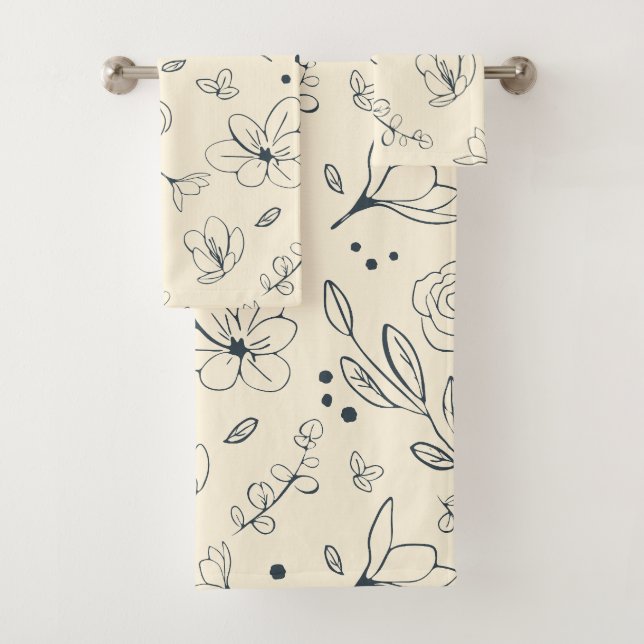 Holzkohle und Creme Trendy Clean Floral Muster Badhandtuch Set (Insitu)