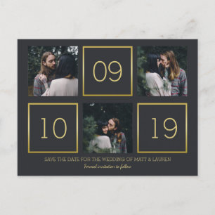 Holzkohle und Gold   FotoCollage Save the Date Ankündigungspostkarte