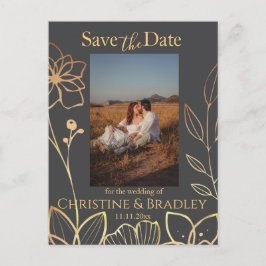 Holzkohle und Gold Save the Date Foto Postkarte