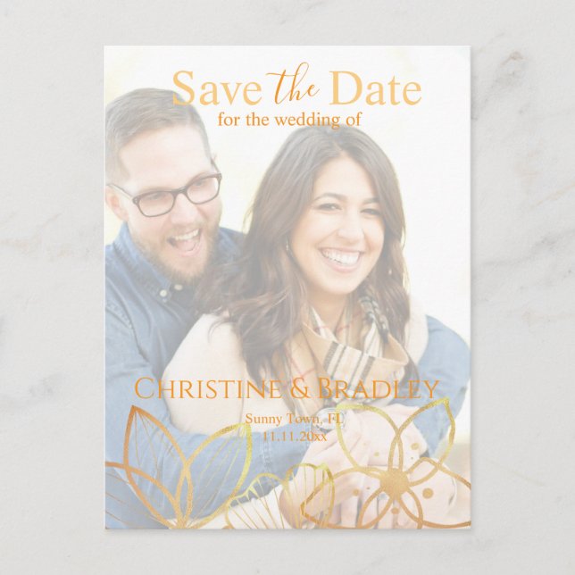Holzkohle und Gold Save the Date Foto Postkarte (Vorderseite)