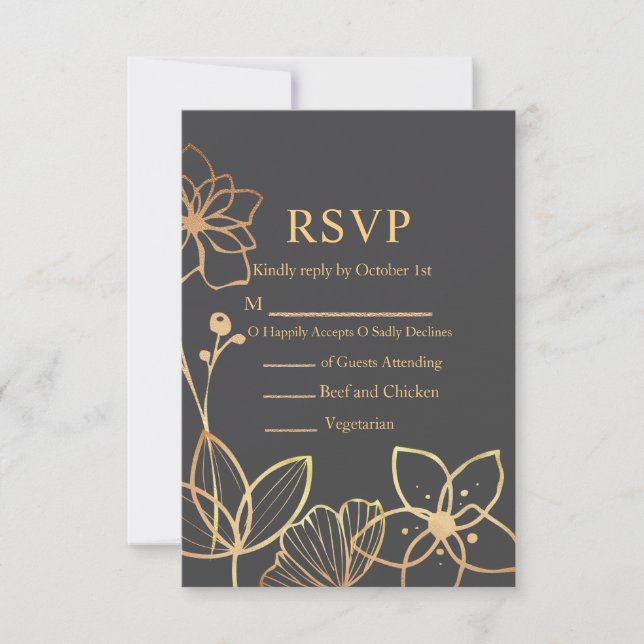 Holzkohle und Goldhochzeit RSVP Karte (Vorderseite)