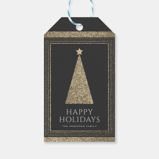 Holzkohle und Kupfer Gold Glitzer Weihnachtsbaum Geschenkanhänger (Rückseite)