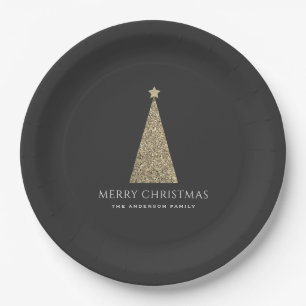 Holzkohle und Kupfer Gold Glitzer Weihnachtsbaum Pappteller