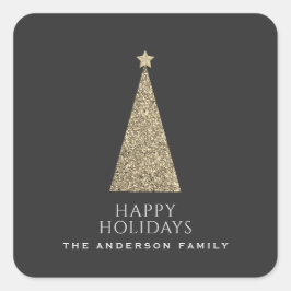 Holzkohle und Kupfer Gold Glitzer Weihnachtsbaum Quadratischer Aufkleber