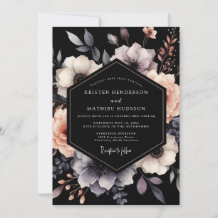 Holzkohle- und Mauve-Gothic-Blütenhochzeit Einladung