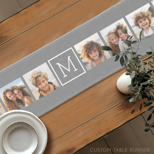 Holzkohle Weiß 8 Foto-Collage Eigenes Monogramm Kurzer Tischläufer