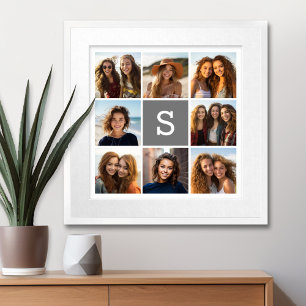 Holzkohle Weiß 8 Foto-Collage Eigenes Monogramm Leinwanddruck