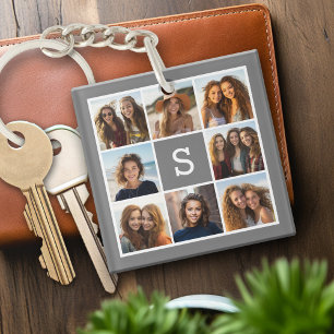 Holzkohle Weiß 8 Foto-Collage Eigenes Monogramm Schlüsselanhänger