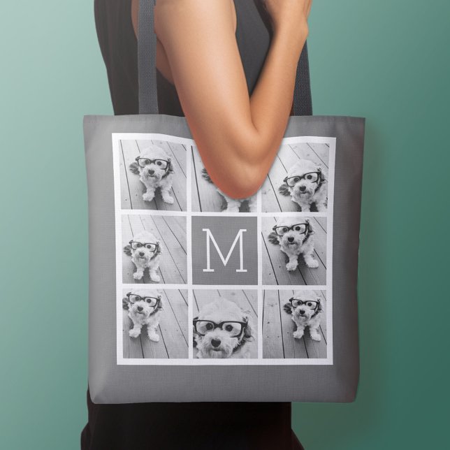 Holzkohle Weißes 8-Fotomaterial Custom Monogram (Personalized tote bag - add your name or other text)