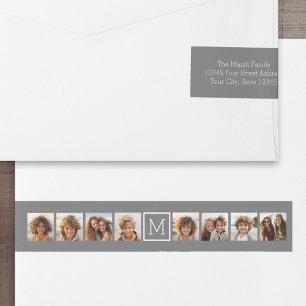 Holzkohle Weißes 8-Fotomaterial Custom Monogram Rundum-Adressaufkleber