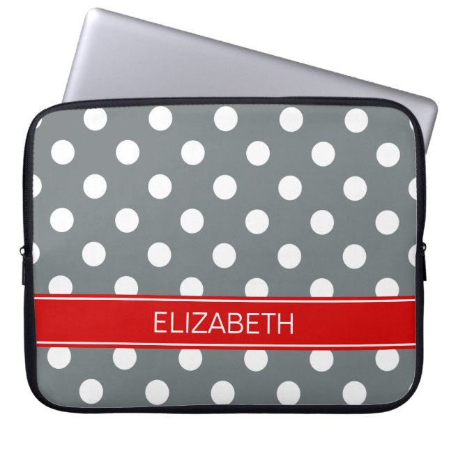 Holzkohle Welke Polka Dots #2 Monogramm Laptopschutzhülle (Vorderseite)