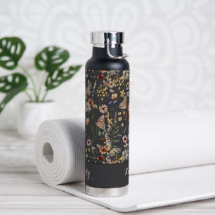 Holzkohlegrau Aquarell-Wildblumen-Mustername Trinkflasche