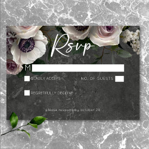 Holzkohlegrau Elegante Florale Moderne Hochzeit RSVP Karte
