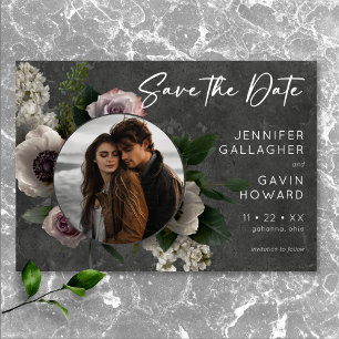 Holzkohlegrau Elegante Florale Moderne Hochzeitsfo Save The Date