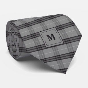 Holzkohlegrau Karierter Monogramm Krawatte