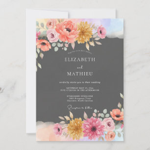 Holzkohlegrau Lebendige Botanische Hochzeit Einladung
