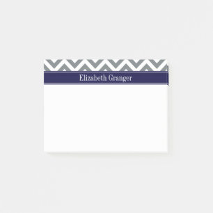 Holzkohlegrau Lg Chevron Marineblau Namensmonogram Post-it Klebezettel