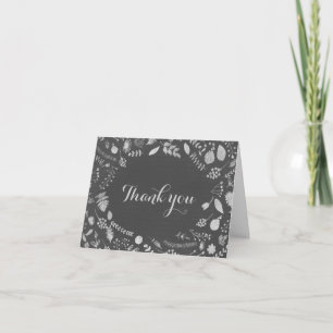 Holzkohlegrau & Silber Blumen Hochzeit Danke