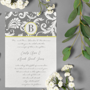 Holzkohlegrau und gelbe Hochzeitseinladungen Einladung