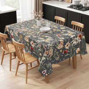 Holzkohlegraue Boho-Wildblumen Tischdecke