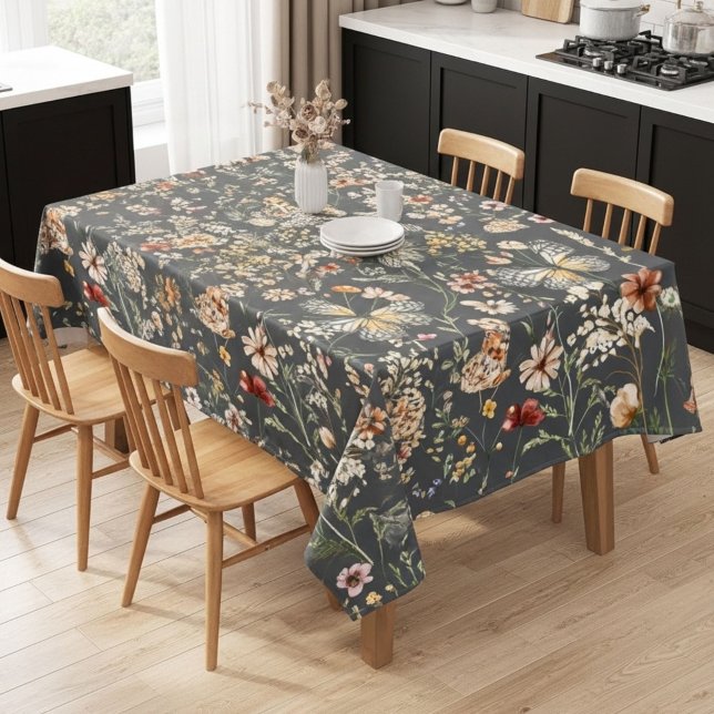 Holzkohlegraue Boho-Wildblumen Tischdecke (Von Creator hochgeladen)
