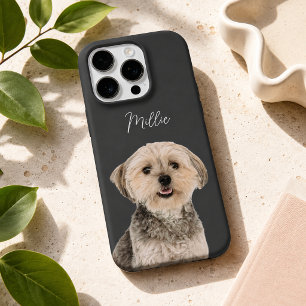 Holzkohlegraue moderne Hund-Foto- und Schrift-Name iPhone 16 Pro Hülle