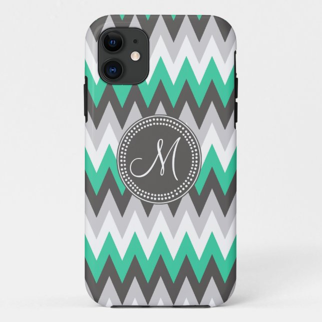 HOLZKOHLEN-GRAU UND GRÜNES ZICKZACK Case-Mate iPhone HÜLLE (Rückseite)
