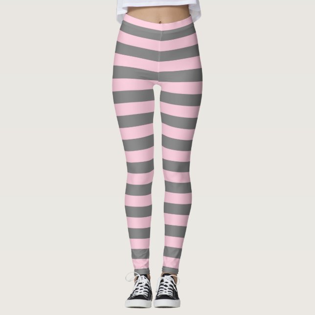 Holzkohlen-Grau und weiche rosa Streifen Leggings (Vorderseite)