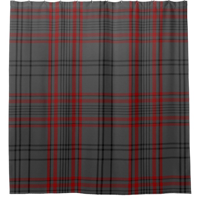 Holzkohlen-Grauroter schwarzer Tartan-karierter Duschvorhang (Vorderseite)