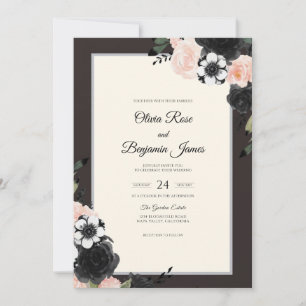 Holzkohleweiße Anemonen-Hochzeit Einladung