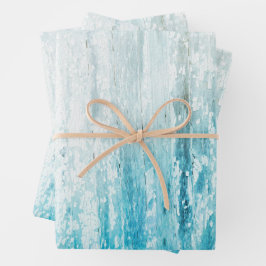Holzkörner Aquamarin Weiß Rustikale Textur Decoupa Geschenkpapier Set