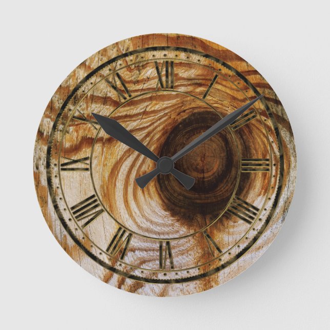 Holzkörner mit Knoten Runde Wanduhr (Vorderseite)