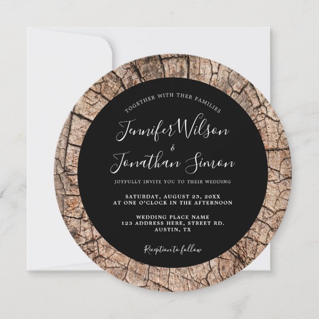 Holzkörner Rustikale Hochzeit Boho Schwarze Einlad Save The Date (Vorderseite)