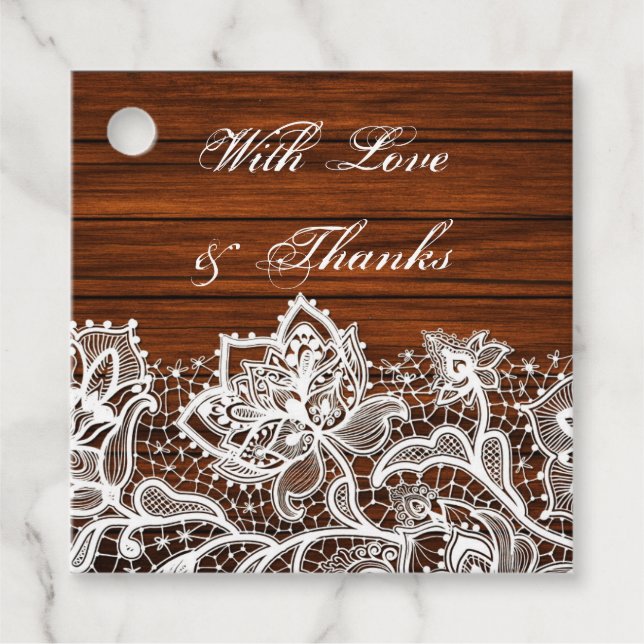 Holzkörner und -gewebte Spitzen-Hochzeit Geschenkanhänger (Vorderseite)