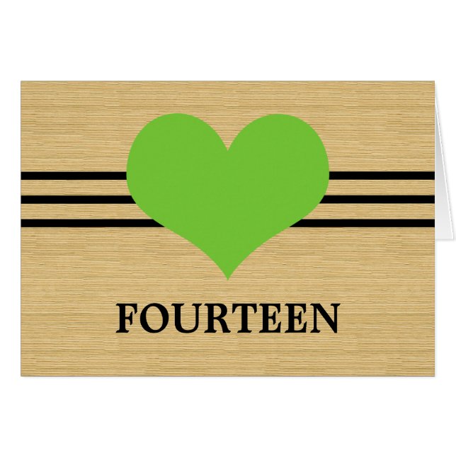 Holzkörnerkarte Mod Herz Tischnummer Card, grün (Vorderseite (Horizontal))