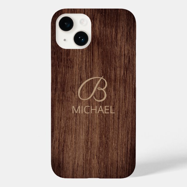 Holzkörnholz mit Monogramm-Personalisierter Bezeic Case-Mate iPhone Hülle (Rückseite)