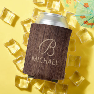 Holzkörnholz mit Monogramm-Personalisierter Bezeic Dosenkühler