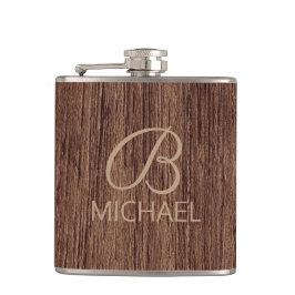 Holzkörnholz mit Monogramm-Personalisierter Bezeic Flachmann