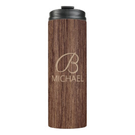 Holzkörnholz mit Monogramm-Personalisierter Bezeic Thermosbecher