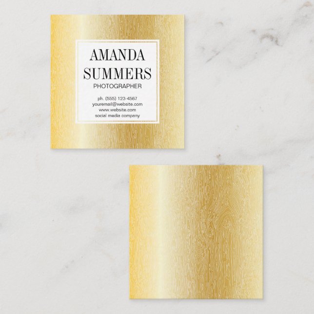 Holzkörnmuster | Gold Metallic Quadratische Visitenkarte (Vorne/Hinten)