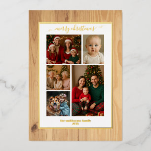 Holzkreppapier-Familienfoto Weihnachten echt Folieneinladung