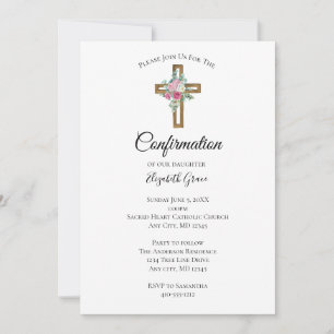 Holzkreuz Blumen Konfirmations Einladung