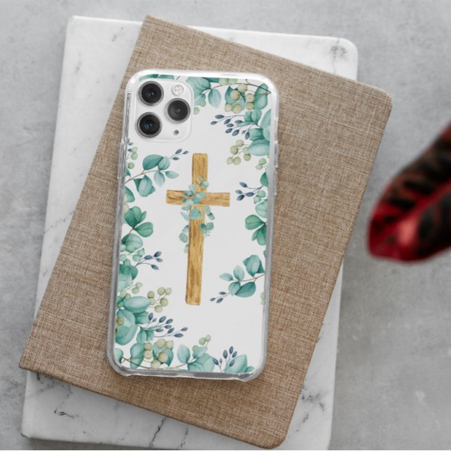 Holzkreuz mit Eukalyptus iPhone-Gehäuse Case-Mate iPhone Hülle (Wooden Cross with Eucalyptus iPhone case)