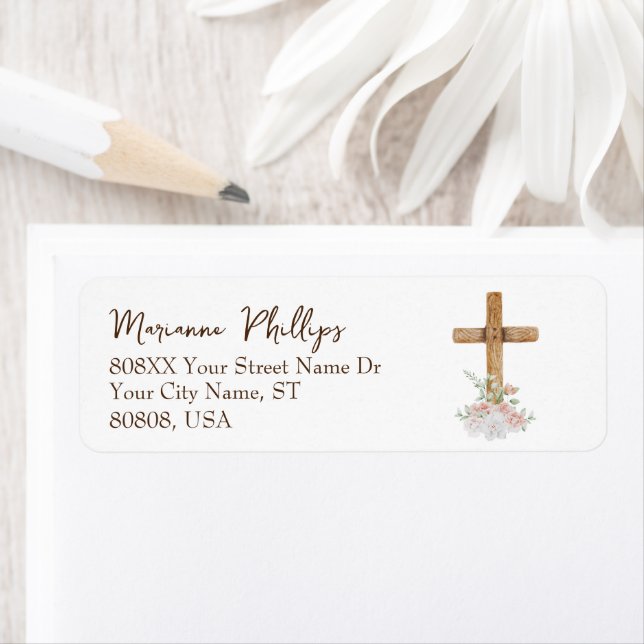 Holzkreuz mit rosa und weiße Blume (Insitu)